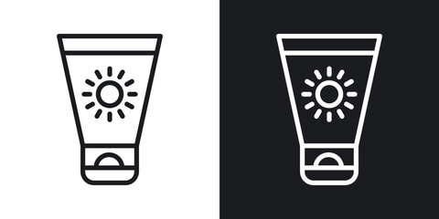 Sun cream icon set in blackthin line style.