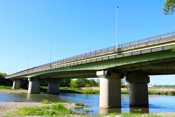 青空と河川　橋　新緑の季節