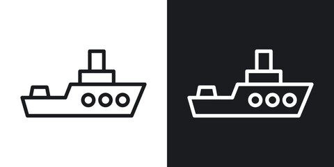 Warship icon set in blackthin line style.