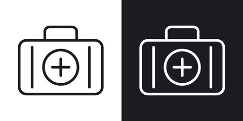 Medical aid kit icon set in blackthin line style.