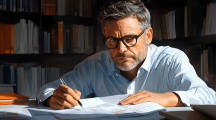 Man Writing at a Desk