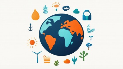 Eco-Friendly Globe with Sustainable Icons