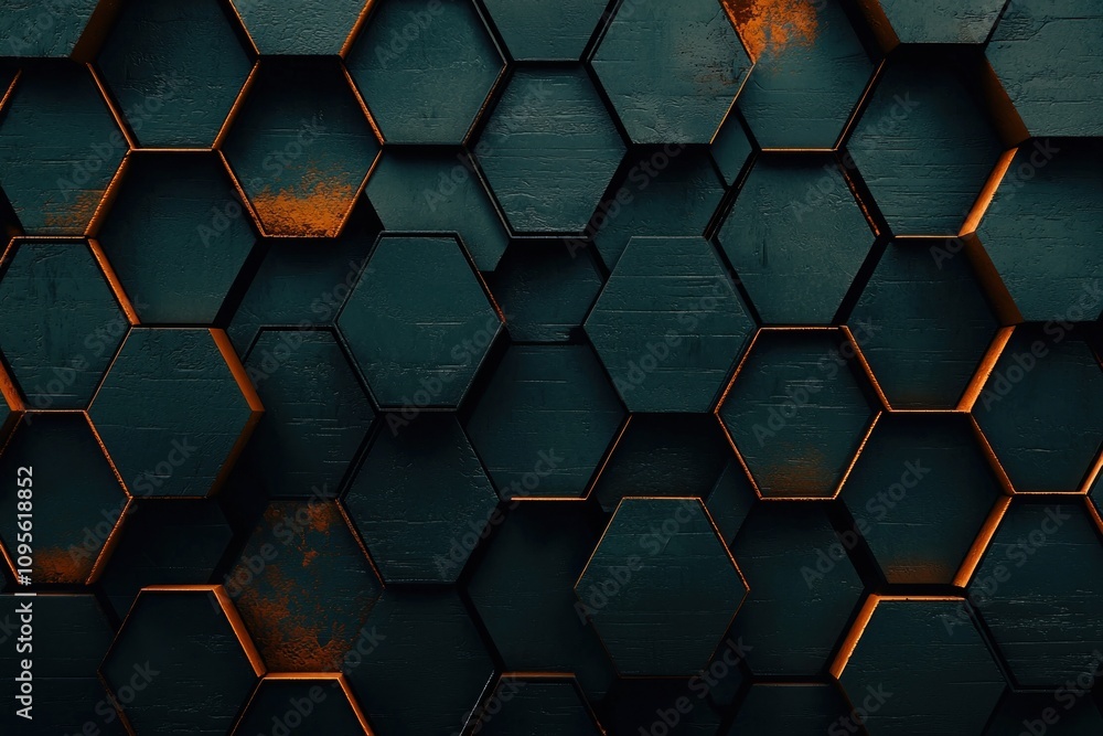 Poster dynamic hexagonal patterns modern interior digital art contemporary design close-up view visual inno