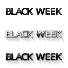 the text Black Week as dark black metallic, bold font-weight, long-shadow