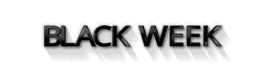 the text Black Week as dark black metallic, bold font-weight, long-shadow