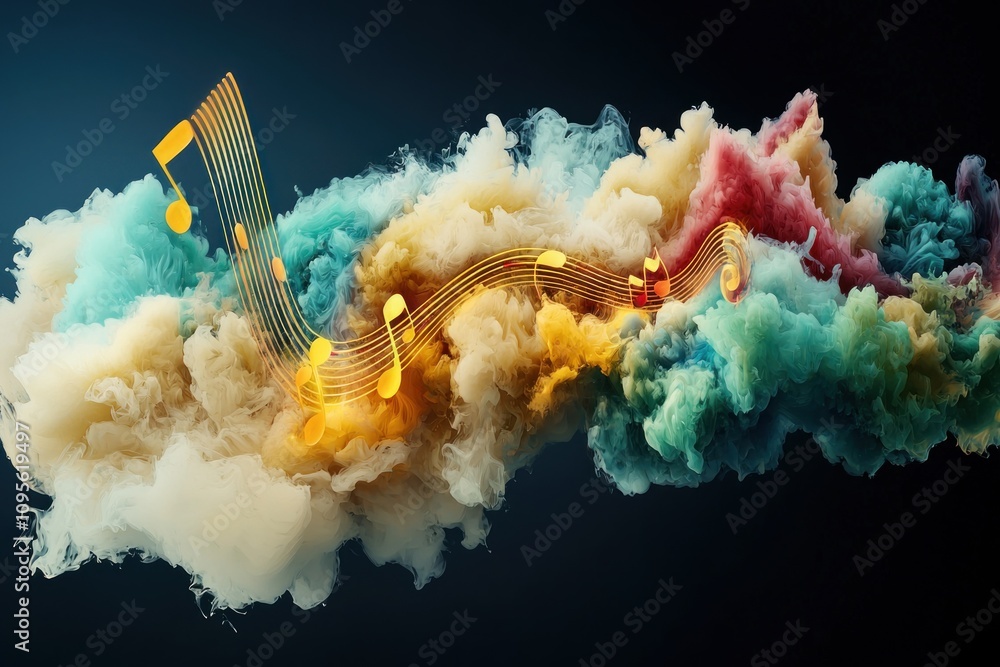 Poster dynamic music visualization abstract digital art colorful clouds creative space surreal concept for 