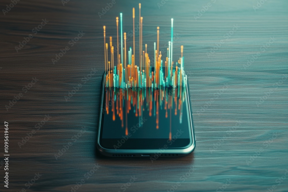 Aufkleber dynamic data visualization on smartphone modern office graphic art minimalist environment close-up v
