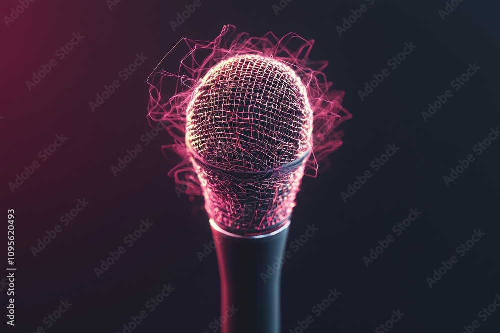 Poster dynamic microphone showcase studio setting photography dark environment close-up view sound technolo