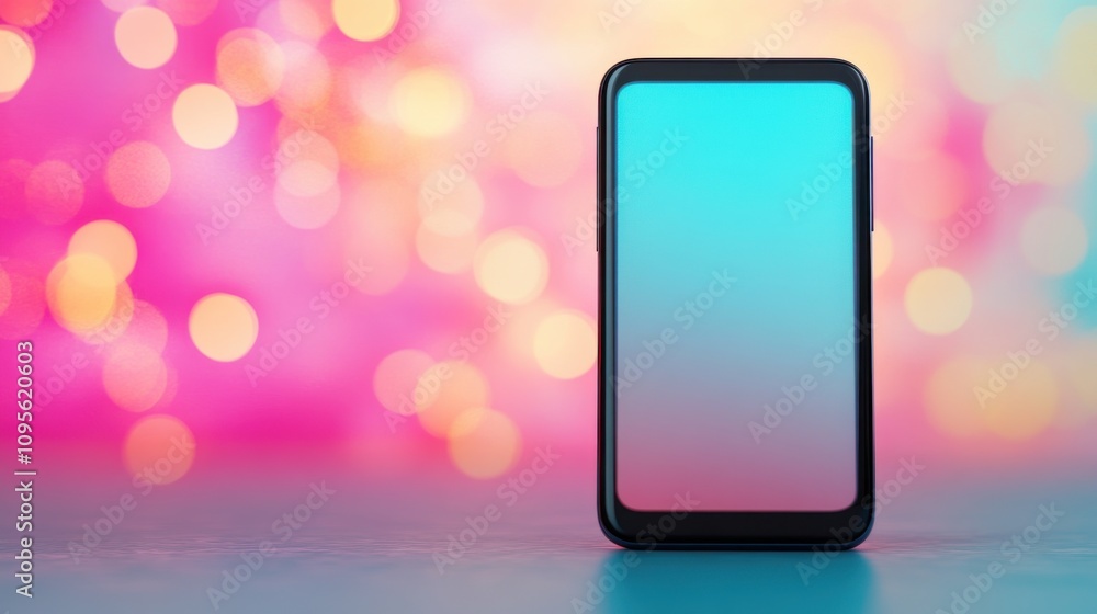 Poster modern smartphone display with glowing background