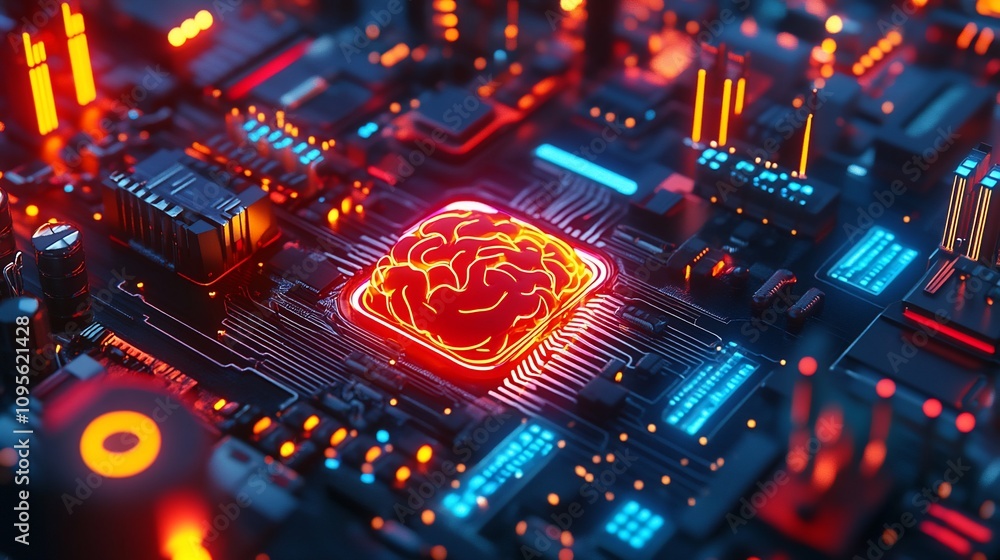 Poster ai brain on a circuit board.