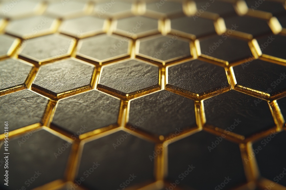 Poster hexagonal gold patterns close-up graphic design studio setting macro view modern aesthetics for visu
