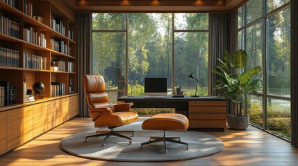 Fototapeta premium Modern Home Office with a View