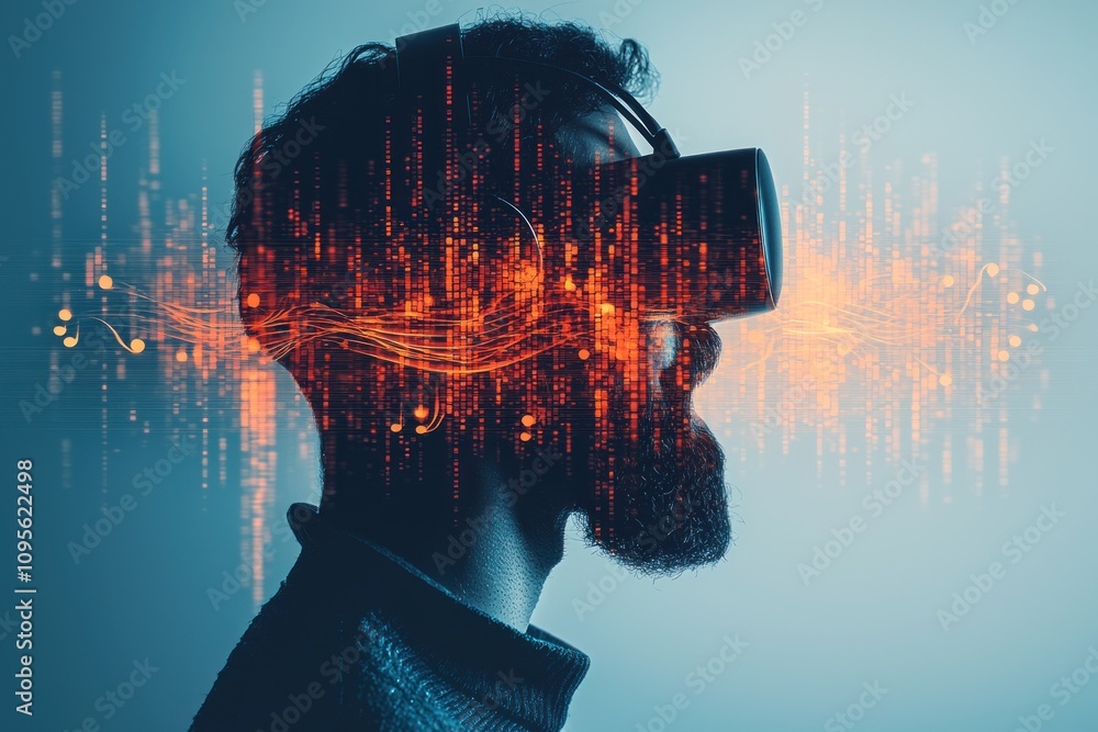 Aufkleber exploring virtual reality experience urban setting digital art futuristic environment side view tech