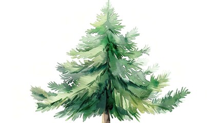 Watercolor Painting of a Lush Evergreen Tree