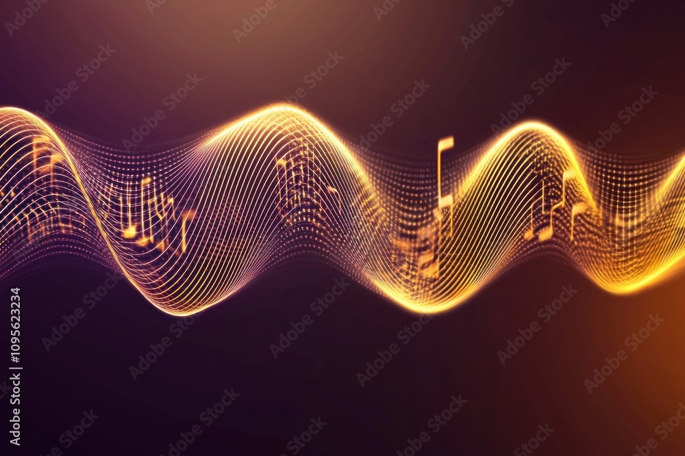 Poster dynamic sound waves visualization digital art abstract concept modern design tech environment creati