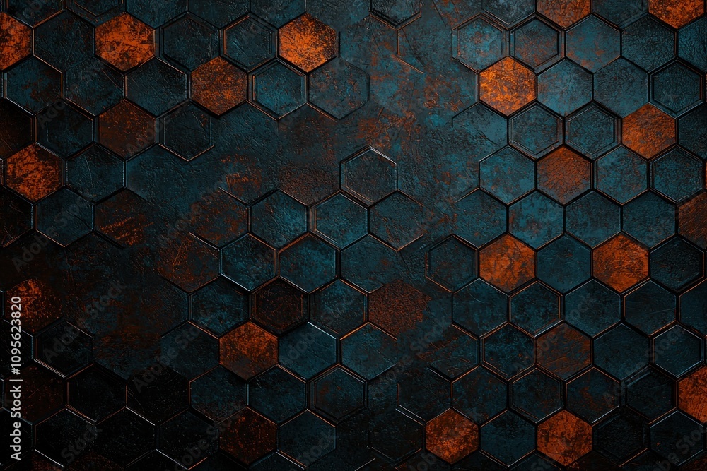 Poster dynamic hexagon pattern design modern art installation digital content abstract environment close-up
