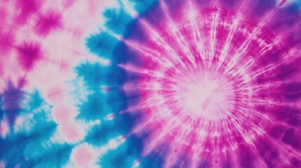 Fototapeta premium Vibrant Tie-Dye Patterns in Pink and Blue with Circular Designs Creating a Colorful and Artistic Textile Background Ideal for Fashion and Craft Projects