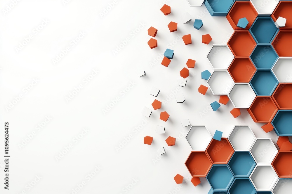 Poster creative hexagonal design elements modern workspace graphic art minimalist environment aerial view c