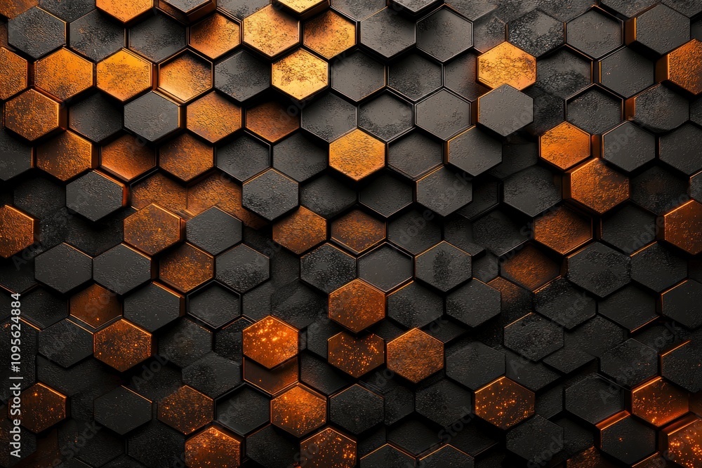 Poster dynamic hexagonal pattern design abstract art digital media modern aesthetics close-up view contempo