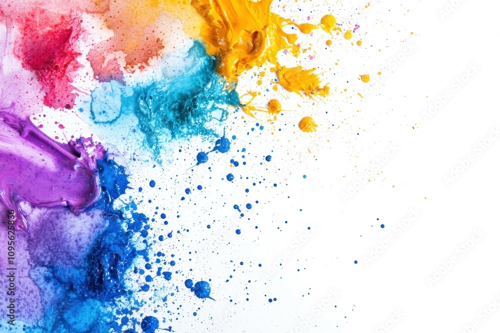 Poster colorful splashes of paint creating an artistic and vibrant abstract background. dynamic colors blen