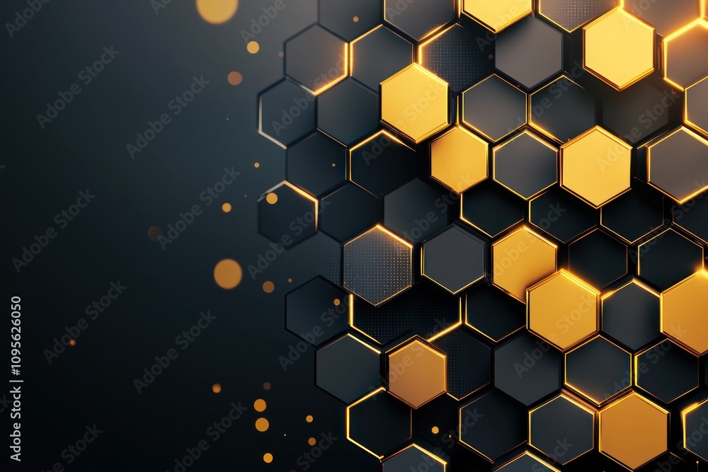 Poster dynamic hexagon patterns digital art abstract design modern aesthetic close-up visual innovation