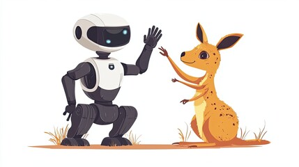 Fototapeta premium A Robot and a Kangaroo High-Five