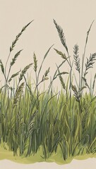 Stylized meadow with wild grass hand drawing