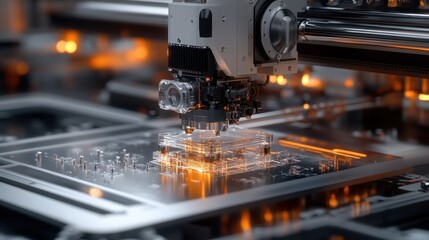 Fototapeta premium futuristic 3D printing machine producing complex parts