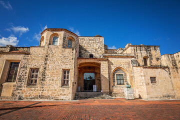 Scenic view of the exterior of the Cathedral de Santa Maria la Menor in Santo Domingo, first and...