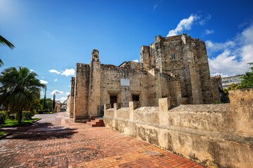 Scenic view of the exterior of the Cathedral de Santa Maria la Menor in Santo Domingo, first and...