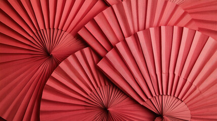 Red Chinese folded fans layered in a seamless texture, capturing traditional aesthetics with a modern twist, perfect for festive backgrounds
