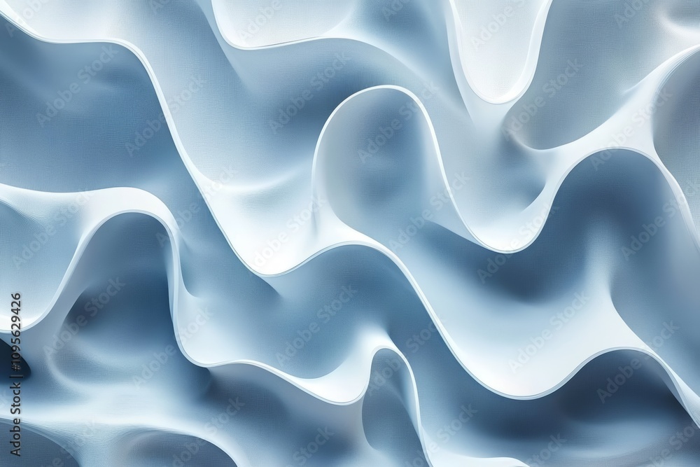 Poster flowing abstract pattern in light blue tones with smooth curves