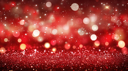 Rich, red bokeh lights with an abstract, glittery effect, setting a festive mood for Christmas, Valentine's, and New Year celebrations.