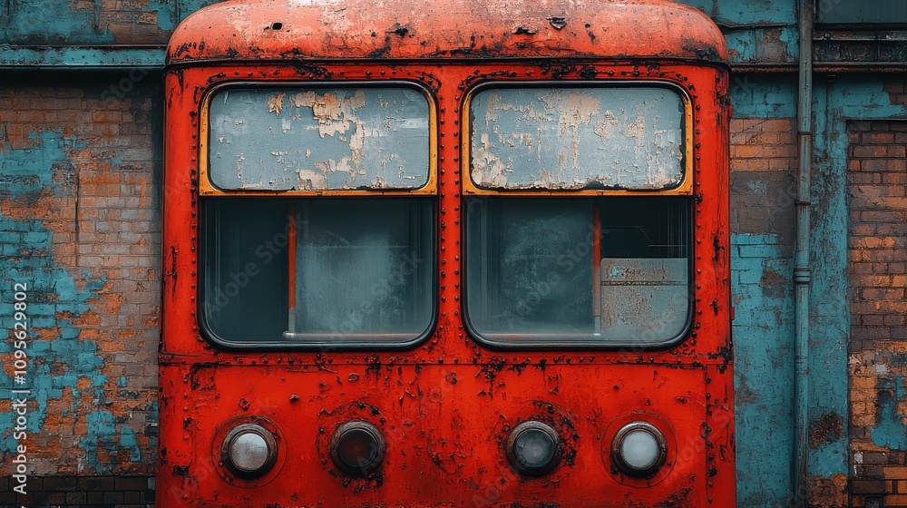 Poster a red bus with windows