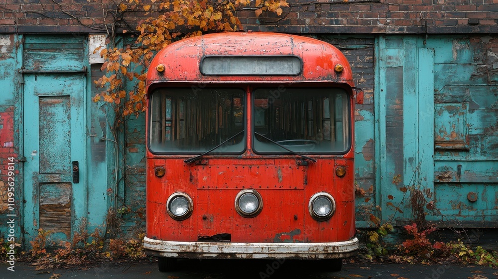Poster a red bus with windows