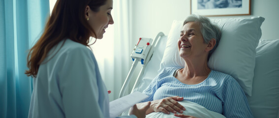 Patient And Doctor Interaction In A Bright And Calm Hospital Environment