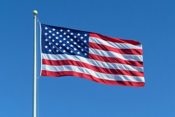 Fototapeta premium American flag waving against clear blue sky