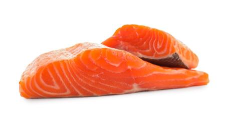 Pieces of fresh salmon isolated on white