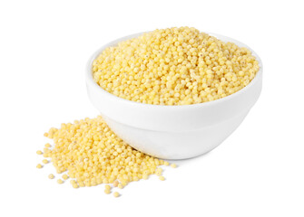 Millet groats in bowl isolated on white
