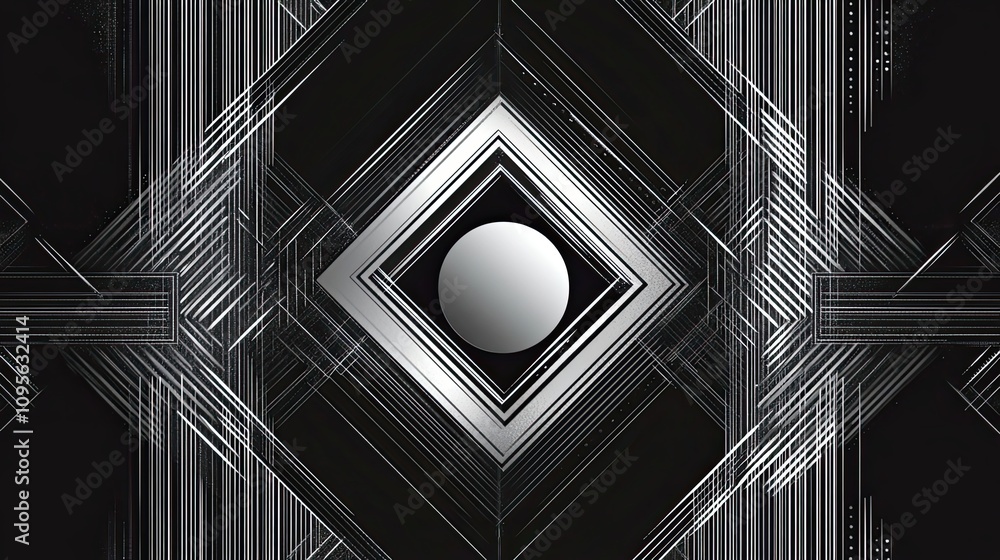 Poster abstract black and white geometric pattern with a circle in the center