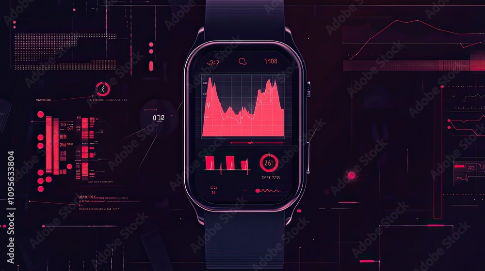 Poster smartwatch displaying heart rate and data metrics