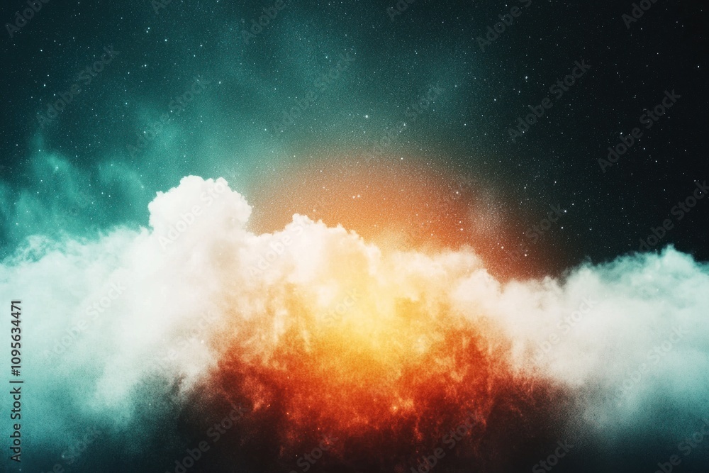 Poster dynamic color explosion in cloudy atmosphere abstract digital art vivid colors ethereal environment 