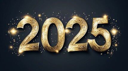 Festive golden ribbons with "2025" numbers creating celebratory atmosphere for New Year's Eve or special events, ideal for text overlay. New year celebration concept with elegant design.