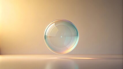 A translucent sphere hovers gently above a smooth surface, illuminated by a warm, soft light.