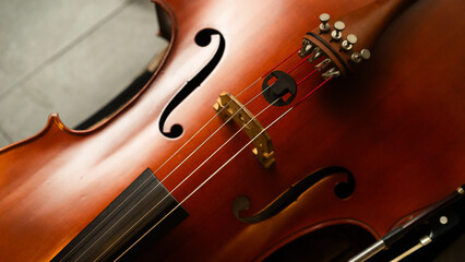close up of a details cello music instrument