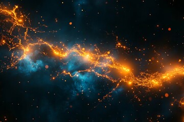 Electric blue and orange energy stream in cosmic background