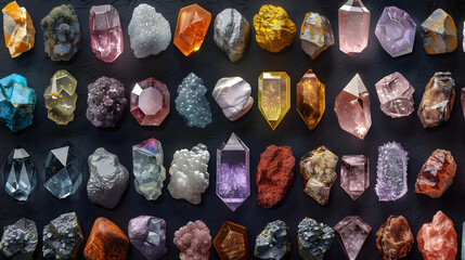 Obraz premium Vibrant Gemstone Collection: A 3D Render of Colorful Crystals