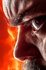 Intense Man with Fiery Background and Bold Expression