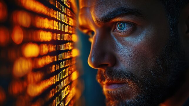 digital software development internet technology concept software apps developer man programmer working on mobile phone and laptop with binary javascript computer code big data on virtual scree