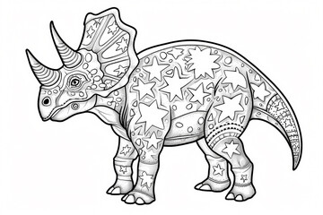 Colorful and creative illustration of a Triceratops with star patterns, perfect for imaginative coloring activities.